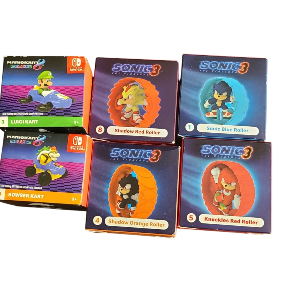 Mcdonald's Sonic 3 Toys And Nintendo Mario Cart Figures, Lot Of 6